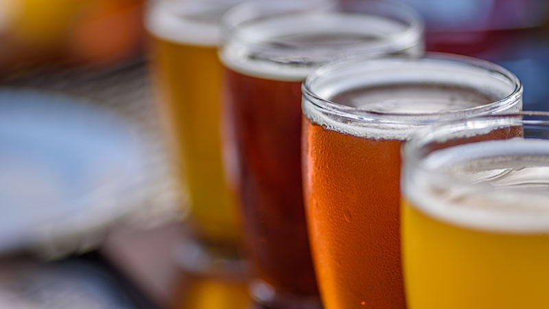 a variety of beers at the bar